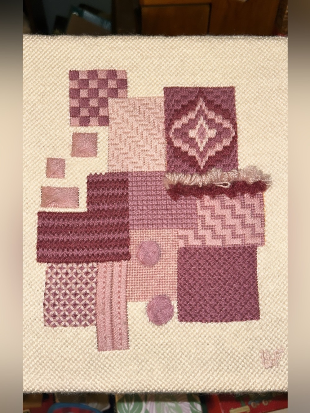 Vintage Handcrafted Pink & Mauve Textile Wall Art